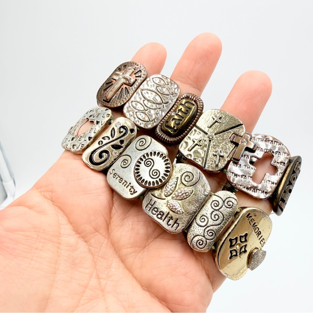 Vintage Faith Hope Love Stretch Bracelet Two Sets Inspirational Metal Charm